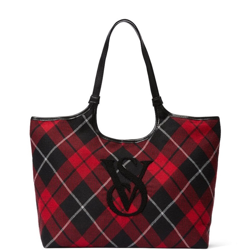 NWT Victoria’s Secret Red Plaid Logo Women's Tote Bag